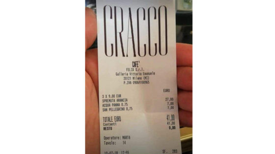 Lo scontrino della discordia del locale di Cracco