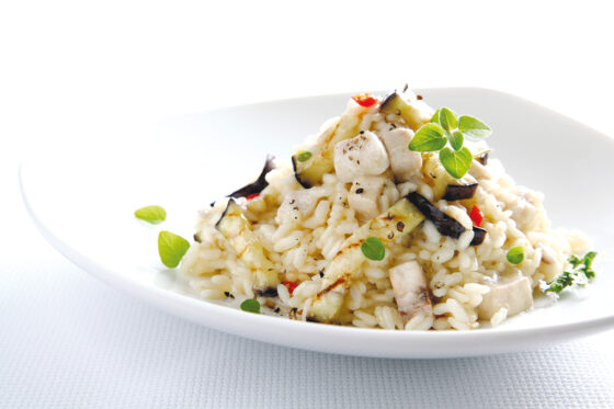 Risotto con pesce spada e melanzane