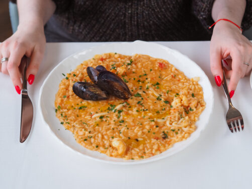 Risotto con pesce spada e pomodorini