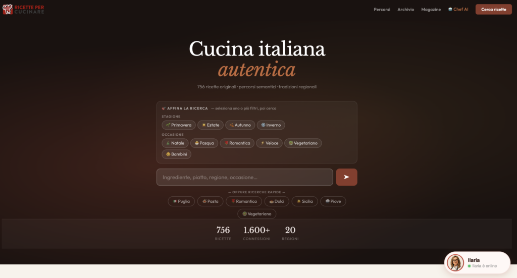 Ricettepercucinare.com si evolve: il motore di ricerca che crea percorsi, il Chef AI e il progetto internazionale MyItalian.Recipes