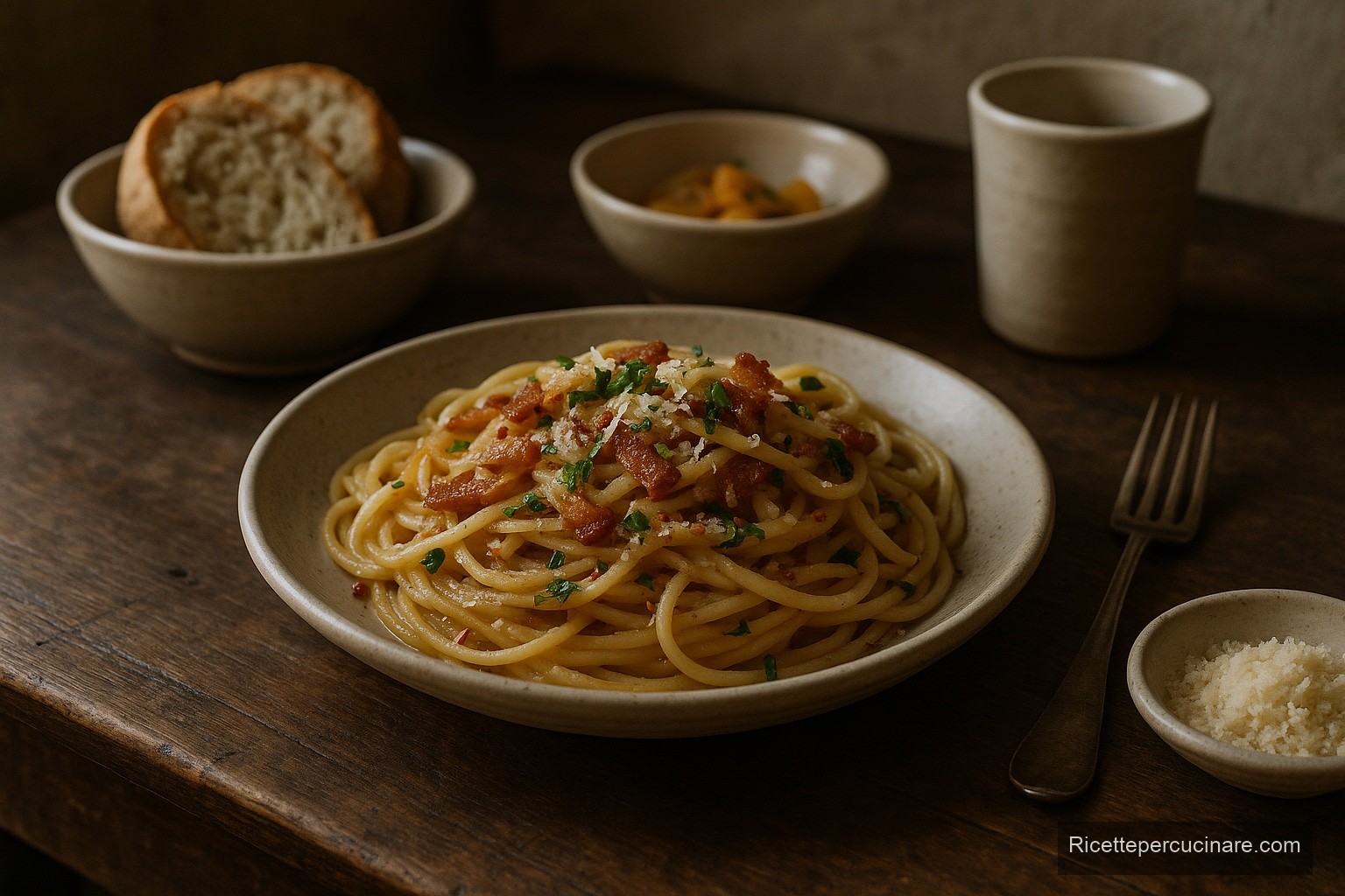 Linguine con guanciale e cipolla, immagine di esempio generata con IA
