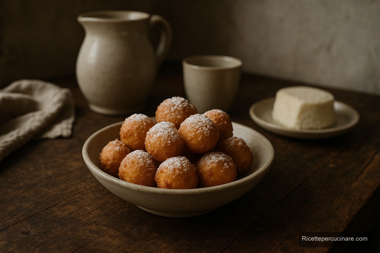 Palline di ricotta fritte con zucchero a velo, immagine di esempio generata con IA