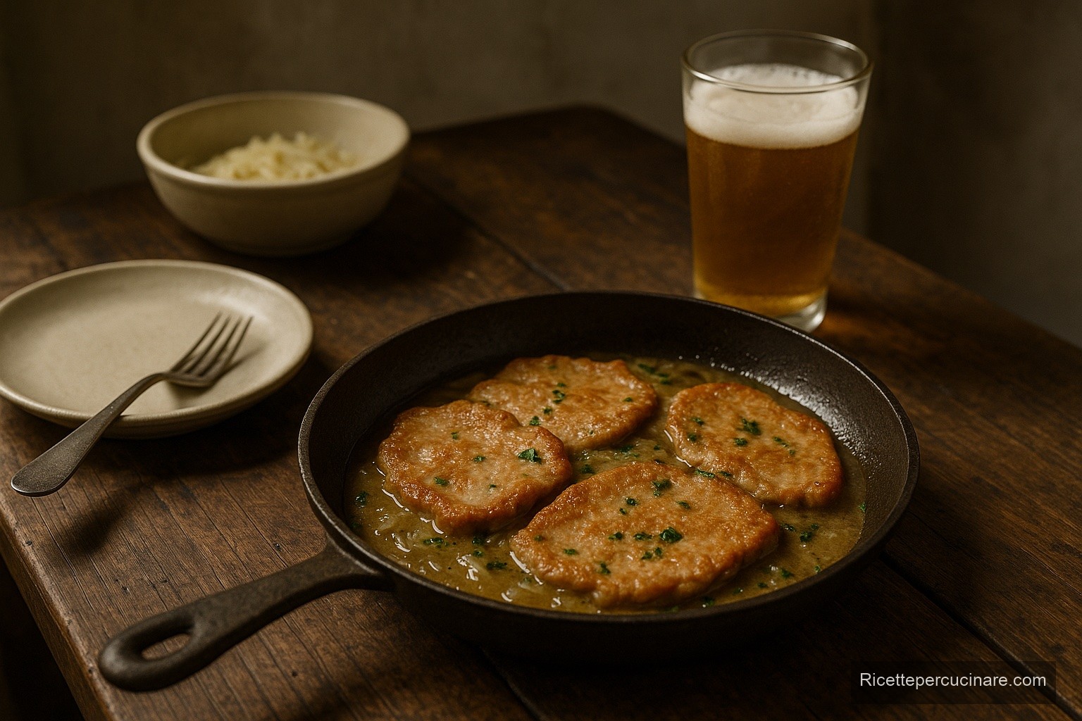 Scaloppine di maiale alla birra, immagine di esempio generata con IA